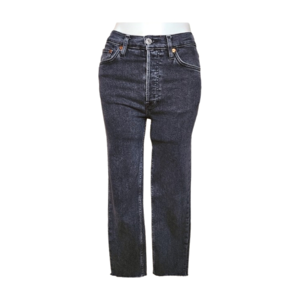 RE/DONE Women's Black Straight Leg Cropped Stretch Denim Jeans Size 28